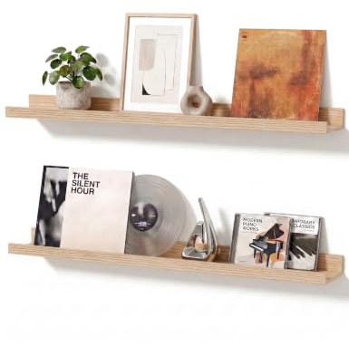 Mifurn Bilderleiste Eiche 60 cm, 2er Set Schweberegal mit erhöhter Vorder- und Rückkante, Wandboard für Bilderrahmen, Pflanzen und Dekoration, Bilderregal für Wohnzimmer und Kinderzimmer