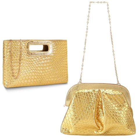 GarveeMore 2-Teiliges Set Damen Abendtaschen Aus PU-Leder - Geflochtene Clutch & Umhängetasche Mit Metallkette Für Hochzeit, Cocktail, Party, Festivals (Grau/Weiß)