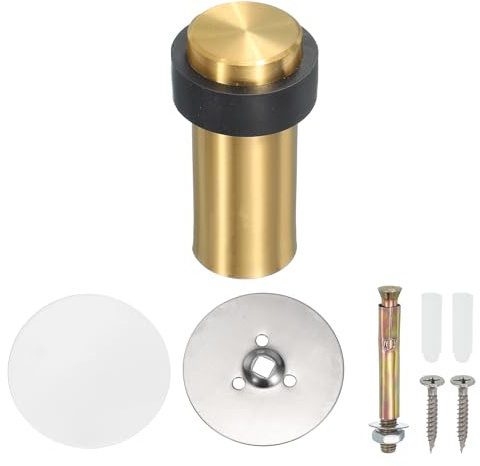 PATIKIL 1Set Round Door Stoppers, 80mm Stainless Steel Door Stop Doorstop Wedge Metal Cylinder Self Adhesive with Screw for Bottom of Door Floor Inside, Gray