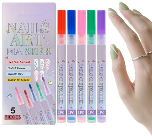 Set di Penne per Unghie 5 Colori Manicure Arte Doodle Point Dotting Liner | Penne da doodle art unghie Marcatori decorazione doodle per salone bellezza viaggio scuola donne ragazze prof