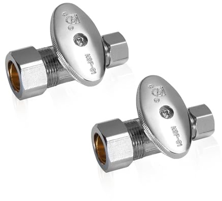 Niikappu 2 Pack Straight Stop Valves, Quarter Turn 1/2NOM(5/8OD) x 3/8 OD Compression Shut Off Valve, Lead-Free Brass for Bidet, Sink and Washing Machine