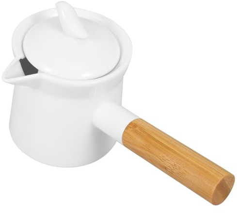 TOYANDONA Pentolino Scalda Latte Ceramica con Manico in Legno Mini Pentola Multifunzione per Burro e Salse Leggero e Portatile Design Moderno e Superficie Liscia per Cucina Domestica