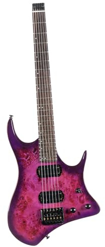 Elektrische Gitarre Musikinstrumente Headless Jazz E Gitarre Humbucker Pickup Für Anfänger Und Erwachsene Üben Des Spielens(Magenta)