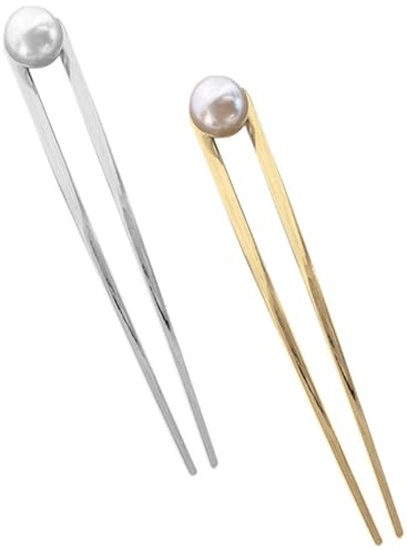 Operitacx Baguettes Métalliques Lors de Fêtes Lot de 2 pour Cheveux Perles Accessoire Vintage Surface Lisse et Facile à Glisser pour Chignons Élégant