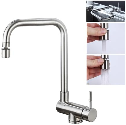 VANOXA Grifo de Cocina Abatible Bajo Ventana, Inox Cepillado | Acero inox 304 | Giro 360° | 2 Modos de Agua | Boquilla orientable | Monomando