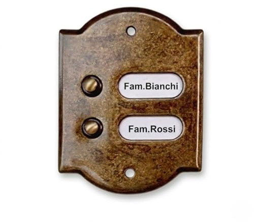 Pulsante Campanello Pulsantiera Ottone Massiccio Brunito 2 nomi made Italy