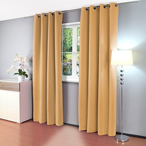 Gräfenstayn 2er-Set Alana - blickdichte einfarbige Thermogardine Verdunklungsgardine mit Ösen - Doppelpack - 135 x 245 cm - viele attraktive Farben - mit Öko-Tex Siegel - Gardine Vorhang (Beige)