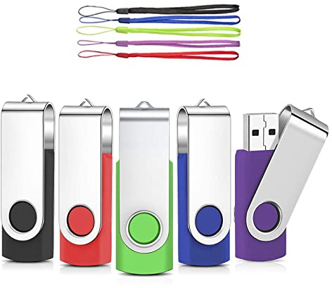 AreTop USB Stick 32GB 5 Stück, 360° drehbar USB 2.0, 5 Farben | USB 2.0 Plug-and-Play, kompatibel mit PC/Laptop/Tablet/Auto/TV/Spielekonsole, inklusive 5 Lanyards