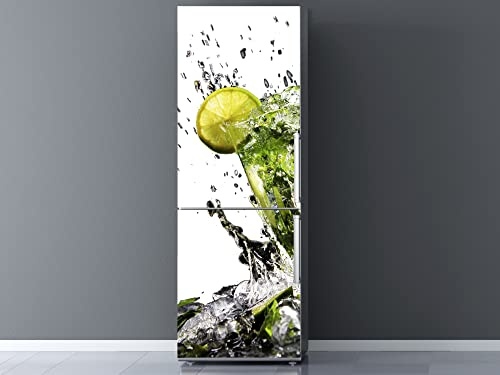 Adesivi in vinile per frigorifero, fetta di limone in tazza | 185 x 60 cm | adesivo resistente e di facile applicazione | adesivo decorativo dal design elegante