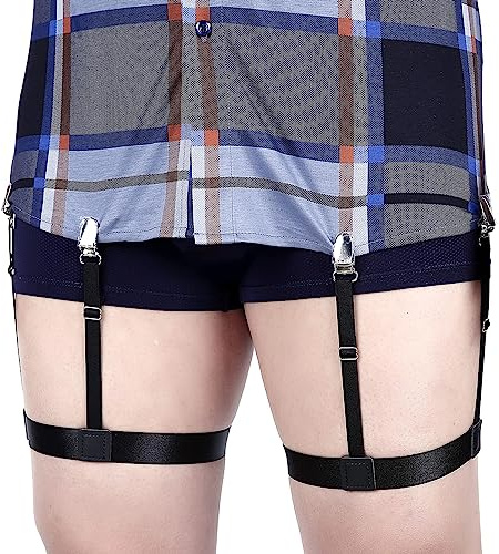 Camisa de hombre se mantiene ajustable elástica camisa liguero titular con abrazaderas de bloqueo antideslizantes para policía militar - negro - grande