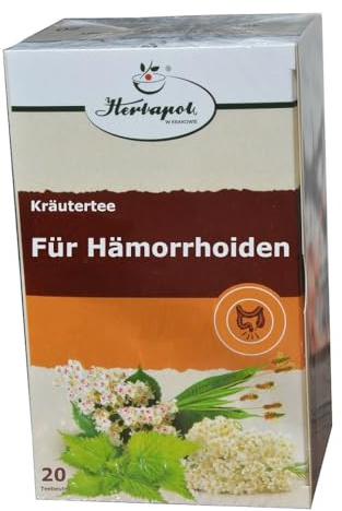 Bei Hämorrhoiden Tee, 20 x 2g, mit 6 Kräutern, entzündungshemmend, antibakteriell, abschwellend, stillen Blutungen, stärken Blutgefäße im Dickdarm, salbe akut, zäpfchen