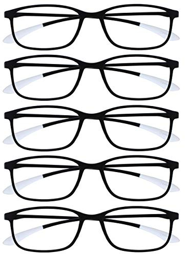 OPULIZE Ice Lesebrille 5er Pack Ultraleicht Rahmen Kratzfest Mattschwarz Kristallgrauen Spitzen Herren Damen RRRRR61-1 +1.50