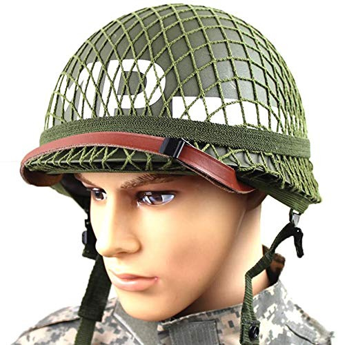 Perfetto WW2 US Army M1 Casco Verde Replica con Rete/Tela Sottogola Pittura Fai-da-Te, Adatto per Airsoft Paintball CS Cosplay Halloween Party
