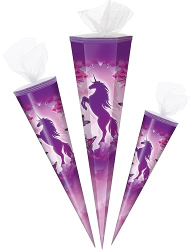 alles-meine.de GmbH Schultüte - Einhorn & Schmetterling - lila violett - 70 cm - rund - Tüllabschluß - Zuckertüte - mit/ohne Kunststoff Spitze - Markneukirchen - Jungen Mädchen..