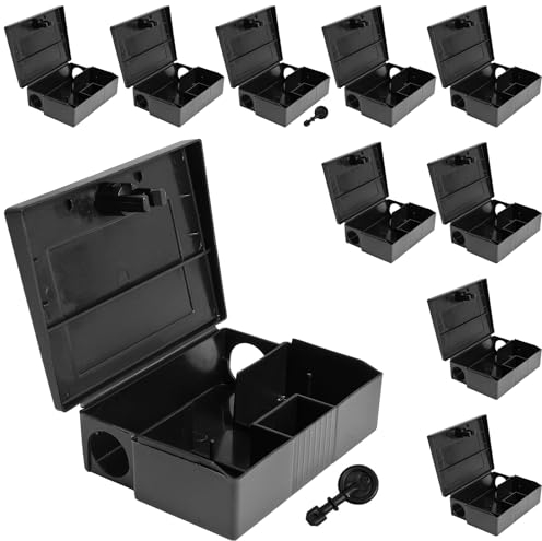10 x Mausefalle Mäuse Maus Garten Köder Box Koederbox Köderbox Köderstation für Mäusegift Maeuse Mäuseköderbox Gift Koeder Wühlmaus Vertreiben Schlüssel Petigi