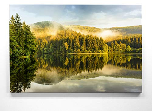 Atemberaubendes Leinwandbild vom Harzer Wald im XXL Format 120x80cm. Motiv Sösestausee als großes Wandbild. Fertig aufgespannt auf Holzrahmen. Als Hintergrund und Deko für Wohnzimmer & Schlafzimmer