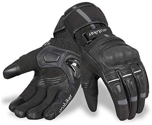 Oro Biker Winter Motorbike Gloves Winter Motorcycle Gloves Waterproof Thermal Gloves Touch Screen Winter Hiking Outdoor Sports (Black/Grey, Large)