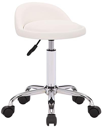 CLP Taburete con Ruedas Teramo Tapizado En Polipiel I Taburete De Trabajo Giratorio & Regulable En Altura Regulable, Color:Blanco
