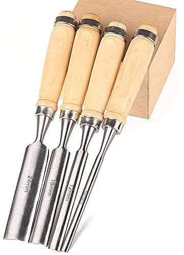 HJGHY Stechbeitel Set Carpenter Carving Hohlbeitel Holz Meißel 4stk x Holzbearbeitung Stechbeitel Set für Zimmermanns-Schnitzen und härtere Holzarbeiten Handwerkzeug
