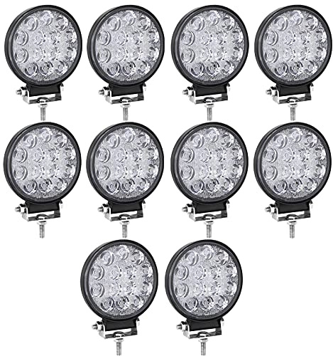 Willpower 10pcs Phare de Travail LED 10CM 42W Projecteur LED Voiture 12V 24V Flood Phare Led Voiture Étanche IP67 Feux Antibrouillard pour Off Road Tracteur Camion 4x4 SUV UTV VTT Bateau Rond