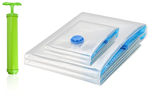 Bolsas de Vacío, Bolsas de Almacenamiento Reutilizables, con Bomba Manual, 4 Piezas, Transparente