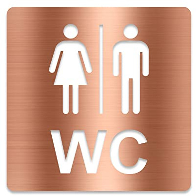 3D WC Schild, Hochglanz, Matt, selbstklebend, Damen, Herren, Türschild, Piktogramm, Markierung, Toilette, Acryl/Holz (Kupfer (gebürstet))