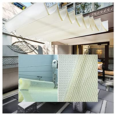 HHMAX Einziehbar Sonnensegel, Sonnencreme Rollo, Drahtgleiten Durchlässig Welle Überdachung Markise, Draussen Vorhang Zum Garten Deck Dach Polyester, 56 Größen (Color : Weiß, Size : 2 * 3m)