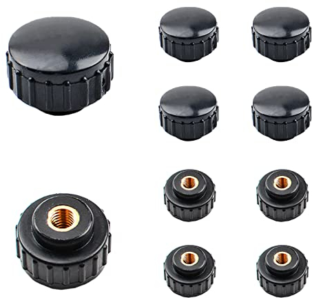 MOROBOR Manopola di bloccaggio con filettatura zigrinata M5, 10 pezzi in plastica nera, set di dadi filettati femmina in ottone, manopola di bloccaggio per attrezzature meccaniche