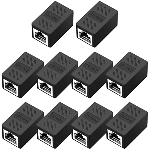 QINGLER RJ45 Cat6 Coupler Ethernet Extender Connector, 10 Pack in line Coupler Cat7 Cat6 Cat5e Cat5 Ethernet Cable Extender Female to Female Black
