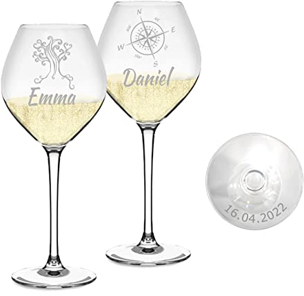 MASTERLASER3.0 Bicchiere da Vino Personalizzato, Calice da Champagne Spumante Bollicine Prosecco, 470 ml, Personalizzabile con Nome, Iniziali e Data. Migliore Idea regalo – Quantità (2)