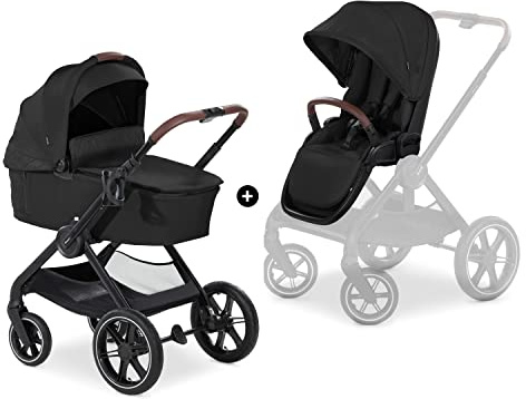 hauck Walk N Care Set Schwarz – 2 in 1 Kinderwagen & Kinderwagen mit Regenschutz ab Geburt bis 22 kg, Gestell mit Getränkehalter, Babywanne & Kleinkindersitz, höhenverstellbar, kompakt & faltbar, UPF