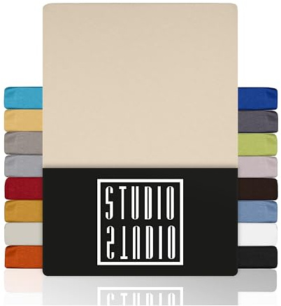 STUDIO Basic Spannbettlaken 100x200cm – Jersey-Spannbetttuch aus 100 % gekämmter Baumwolle – Creme – Öko-Tex Zertifiziert, bügelfrei & elastisch – für Matratzen 15–25 cm