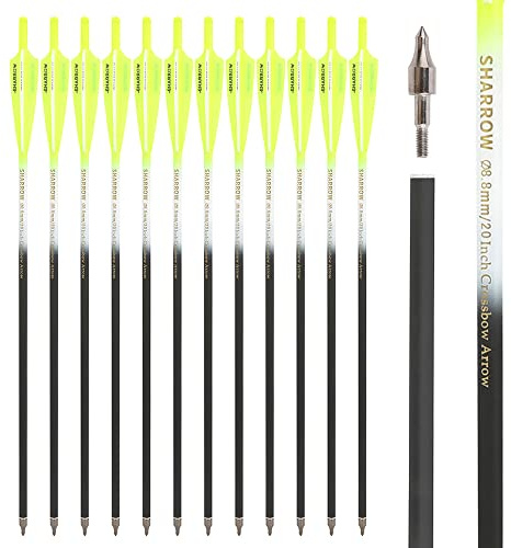 SHARROW Armbrustbolzen Carbon Armbrust Bolzen Pfeile für Armbrust 16 17 18 20 22 Zoll Armbrustpfeile Carbonpfeil für Bogenschießen Jagd Praxis (Fluoreszierendes Gelb, 20)