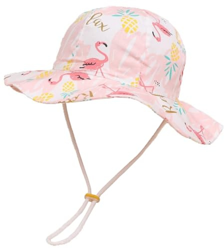 Kiniris Chapeau Bob Coton Bébé Fille Garçon Anti-UV Casquette Chapeau de Soleil Bob Enfant Pliable Été Cartoon Animal Voyage Plage Outdoor Rose Flamant 5-8 Ans