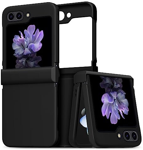 ZCDAYE Samsung Galaxy Z Flip 5 Hülle, Hervorragend texturierte PC Galaxy Z Flip 5 Handyhülle Handytasche Klappbar Schutzhülle Flip Case für Samsung Z Flip 5, Schwarz