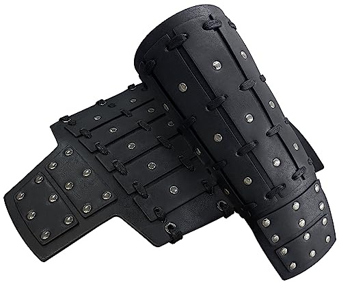 HiiFeuer Medeltida armbågar i konstläder med nitar, Vintage armskydd för mercenärer, Handskar för riddare och bågskyttar för Ren Faire(Svart A)