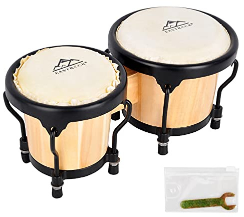 EastRock Juego de bongos de 4 y 5 pulgadas, juego de bongos para adultos, principiantes, profesionales, instrumentos de percusión de tambor de madera y metal sintonizables con llave de afinación