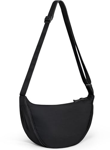 heekpek Umhängetasche Damen Crossbody Bag Nylon Wasserdicht Leicht Halbmond Schultertasche Casual Umhängetasche mit Verstellbarer Schultergurt, Schwarz