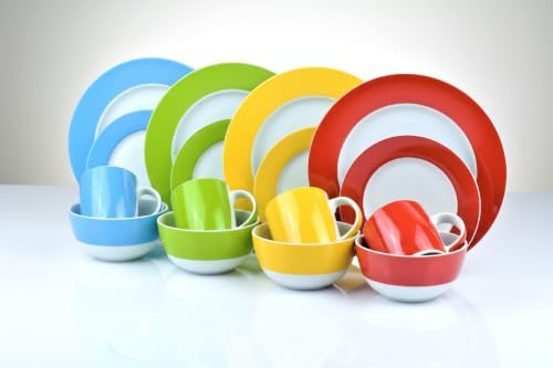 Colour Band Kombiservice 16-teilig, 4 frische Farben im Set, rund Porzellan