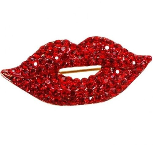 Brosche mit roten Lippen glänzende Strass-Brosche modische Mund-Brosche für Kleidung Tasche Schal Zubehör