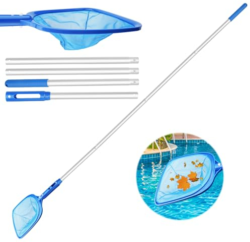 Épuisette Piscine,Nettoyage de Piscine,Filet De Nettoyage des Feuilles De Piscine Écumoire à Mailles Fines avec Râteau Télescopique pour Piscine Jardin étang Fontaine Baignoires