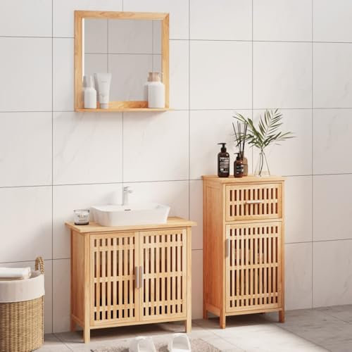 Genérico Conjunto de Muebles de baño 3 Piezas Madera Maciza de Nogal,Muebles de baño-3185784