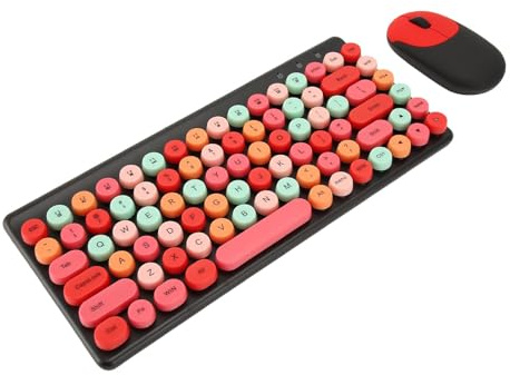 Yunseity Teclado Inalámbrico, Teclado y Ratón Inalámbricos Coloridos, Ratón Redondo Duradero de 86 Teclas para Ordenador Portátil (Black)