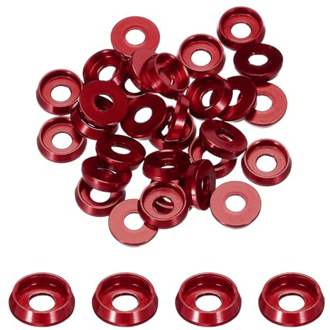 QUARKZMAN Rondelles Coniques M3 à Tête Fraisée, Diamètre du Trou 3 mm/0,12, Rondelles en Aluminium pour Vis RC/FPV/PC/Drone/Accessoires Mécaniques, Lot de 30 (Rouge)