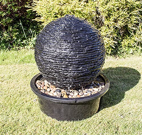 Fuente de agua para jardín interior/exterior Fuente de agua al aire libre Característica de agua Esfera Fuente negra para exteriores Luces independientes para terraza, patio, porche, decoración de p