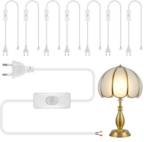 8 cavi di alimentazione con spina e interruttore: 1,80 m, nero, cavo di collegamento con spina europea, H03VVH2-F2 x 0,75 mm², per luci, lampade, lampadine, colore bianco