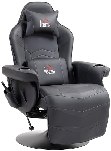HOMCOM Relaxsessel Elektrisch Fernsehsessel Massagesessel mit Liegefunktion Massage 360° Drehbarer TV Sessel mit Fernbedienung, Becherhalter Seitentasche, für Wohnzimmer Kunstleder Schwarz