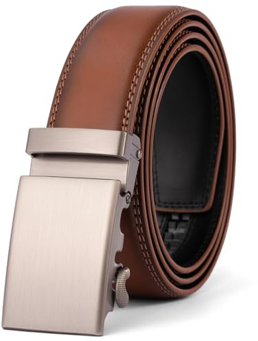 VRLEGEND Ceinture Homme Automatique à Cliquet, Cuir, Largeur 35mm, avec Boîte Cadeau, pour Adulte (Marron-2207, Taille 44W-48W=Totale 140cm)