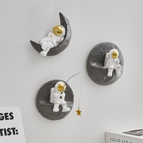 FJSPERM 3Pcs Weltraum Astronaut Wanddeko Kinderzimmer, 3D Kinder Thema, Moderne Astronaut Dekorationen für Wohnzimmer, Schlafzimmer, Babyzimmer