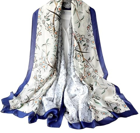 WEIGEER Silk Scarf Women Shawl Leaf Scarf Stain Neckerchief Head Wrap Thin Scarf Ladies Beach Scarf Vintage Bridal Shawl Chiffon Scarf Muslim Colorful Cloth (Costura azul)